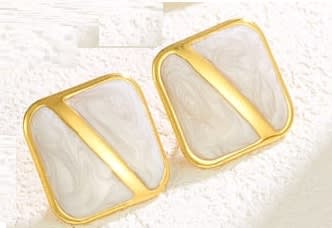 Korean Style Stud Earrings Pearl White Square