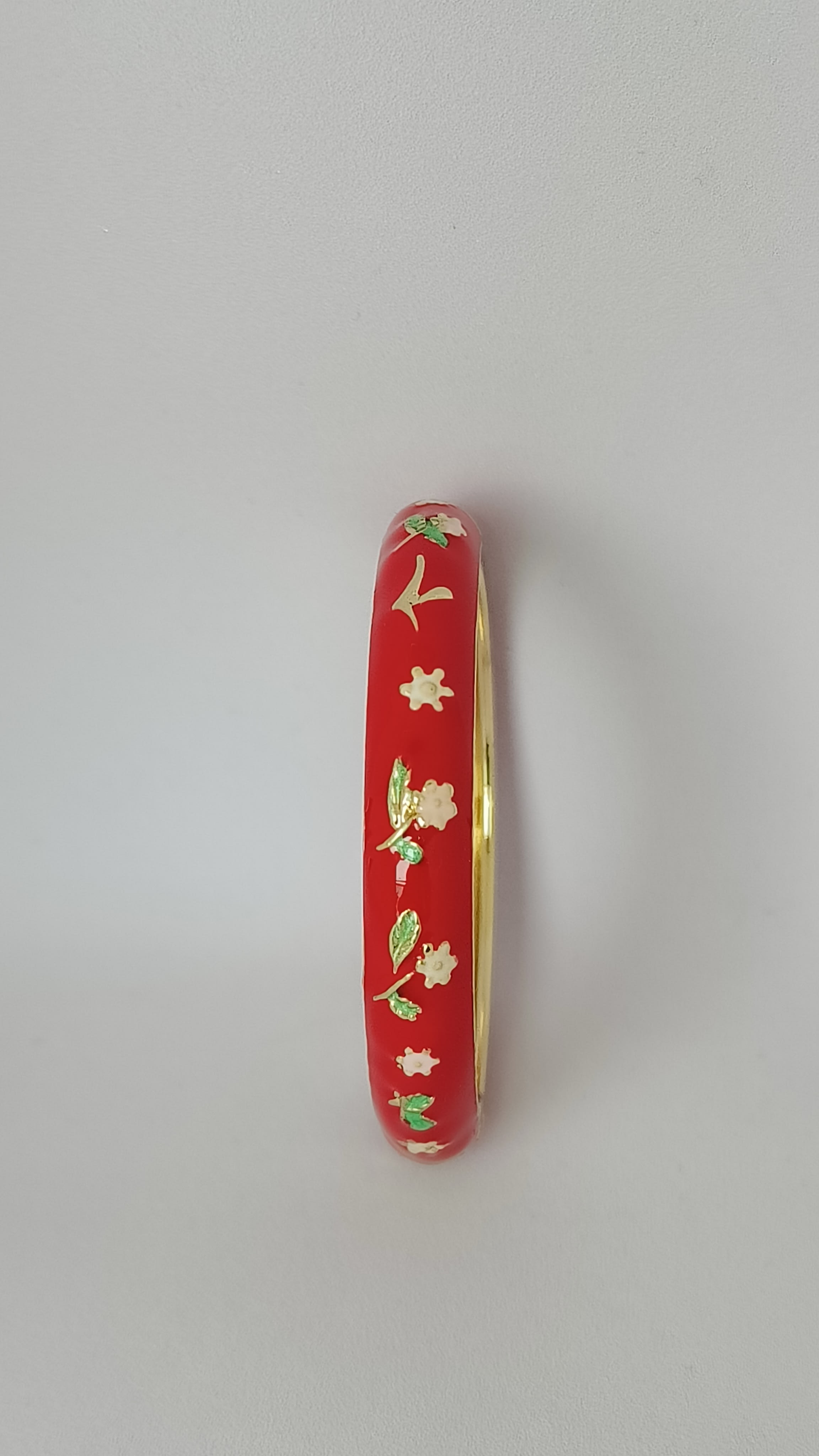 Bright Red with white flower Single Bangle | Size 2.2