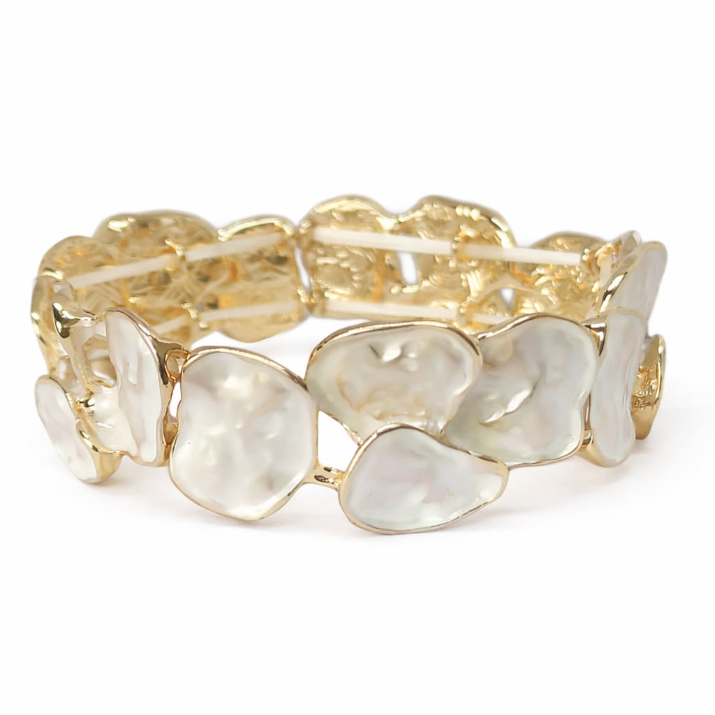 Enamel Pearl White Stretchable Bangle