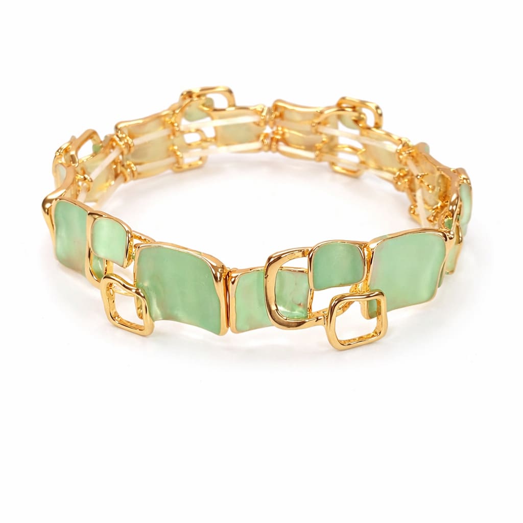 Enamel leaf Design Light  Green Stretchable Bangle