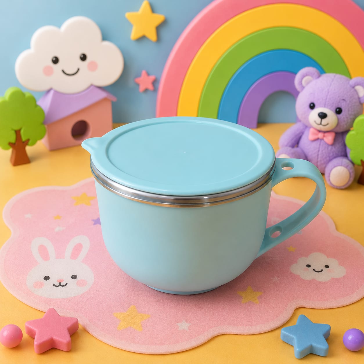 Premium Insulated Maggi Bowl with Spoon & Lid BABY BLUE 700ml
