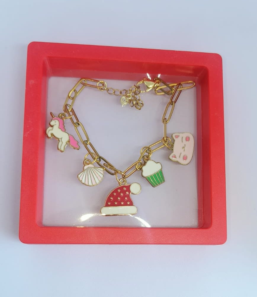 Five Cute Enamel Charms Bracelet  SANTA