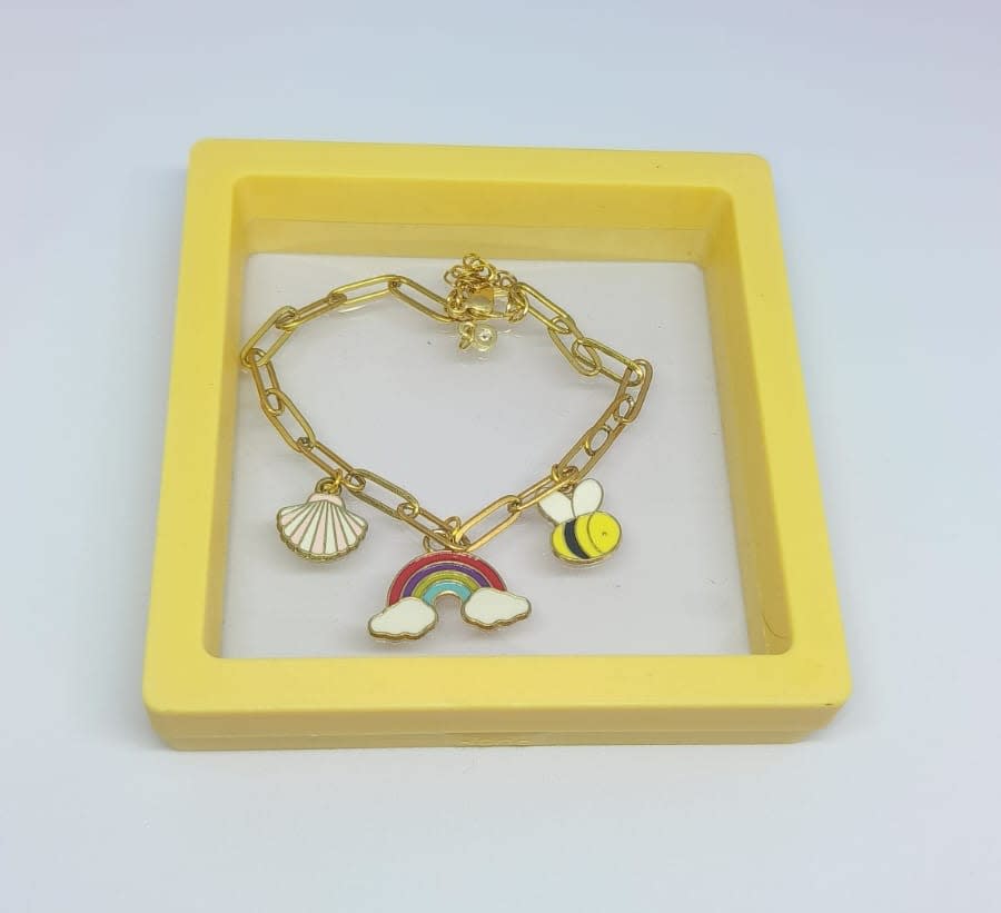 Three Cute Enamel Charms Bracelet  RAINBOW