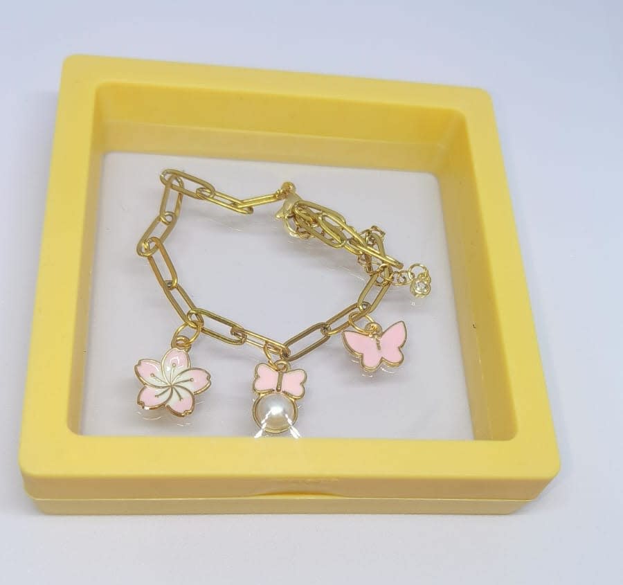 Three Cute Enamel Charms Bracelet  PINKFLOWER