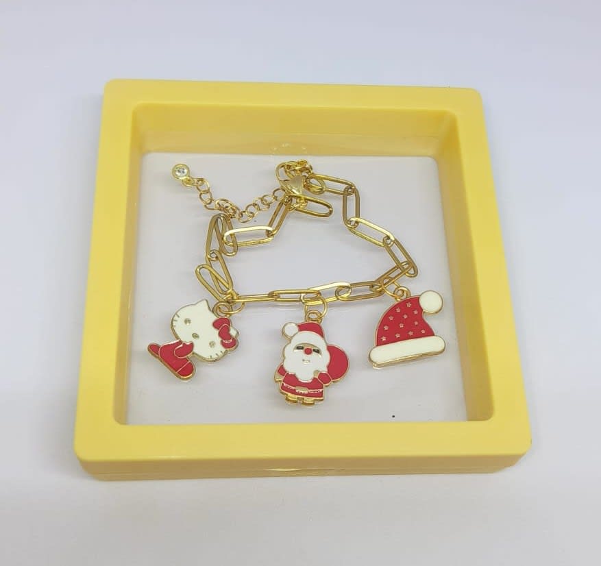 Three Cute Enamel Charms Bracelet  SANTA
