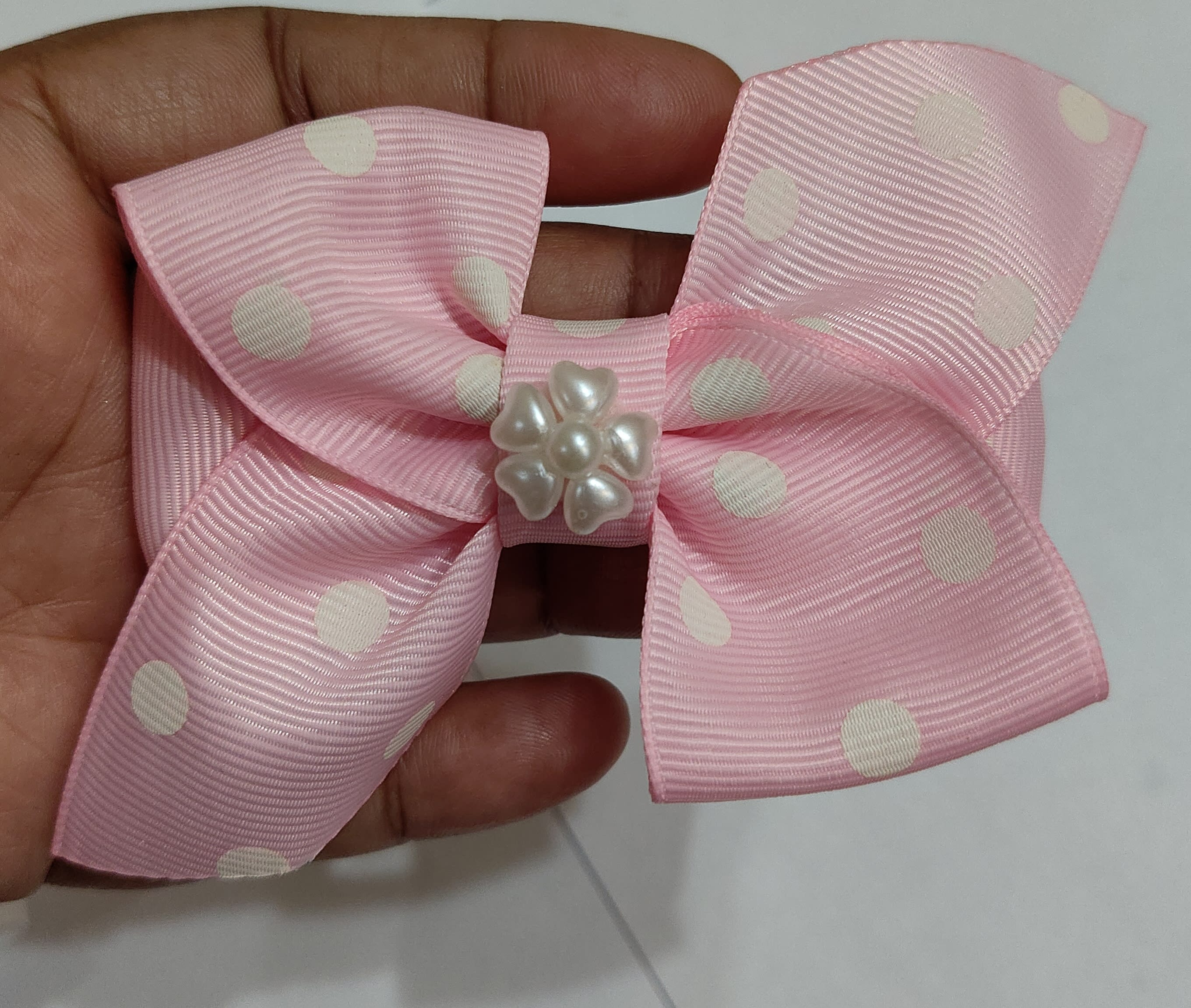 Polka dots flower model Hairbow - Pink