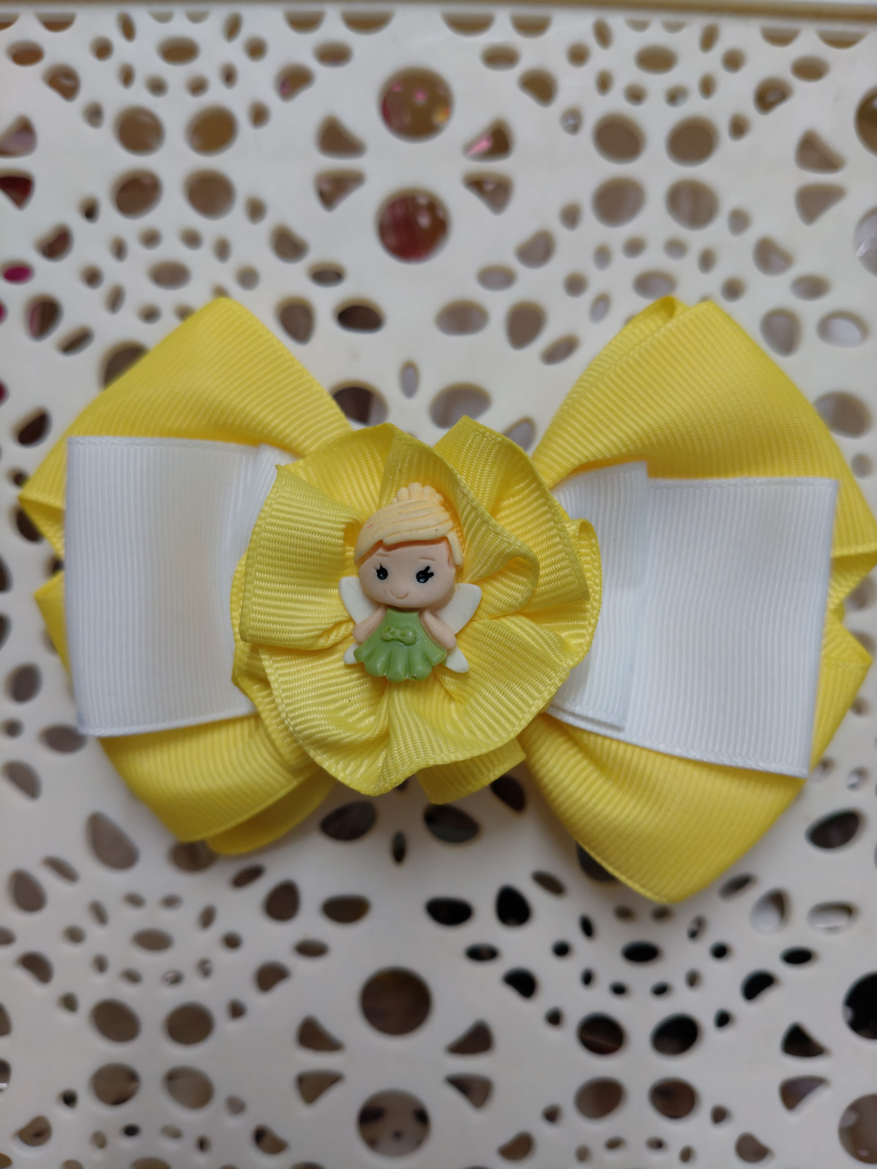 Two layer Hairbow with Princess YELLOW - WHITE
