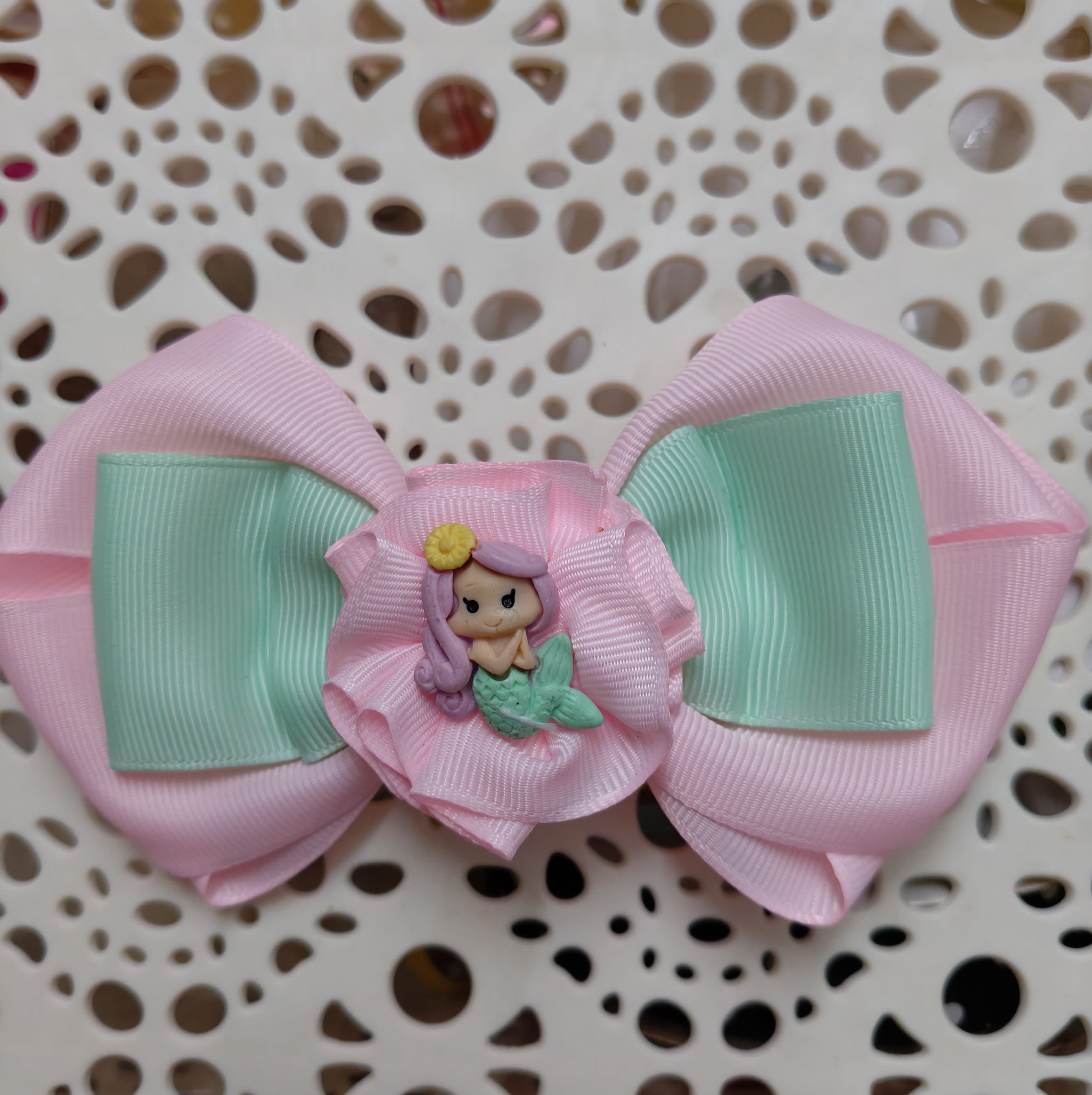 Two layer Hairbow with Princess BABY PINK- GREEN