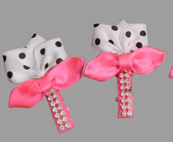 Polka Flower Hairbow - PINK