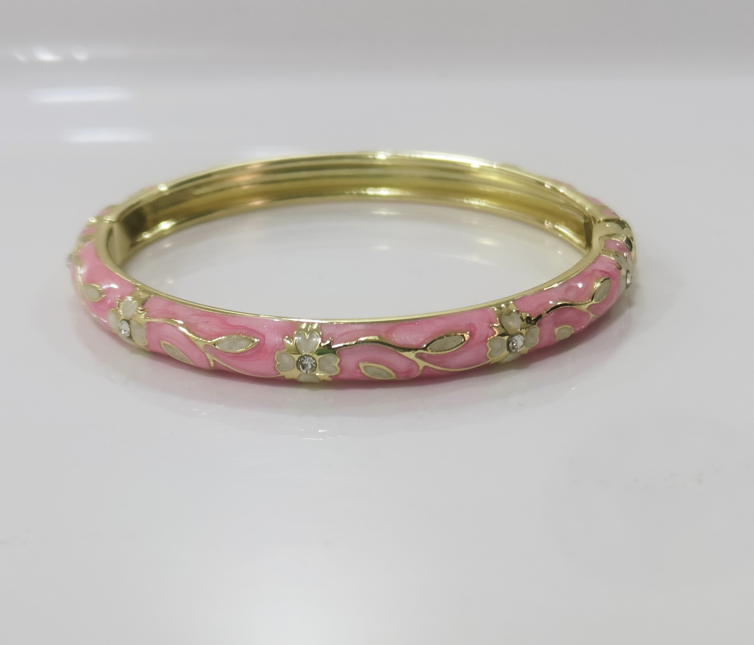 Pink with white flower Single Bangle Size 2.6