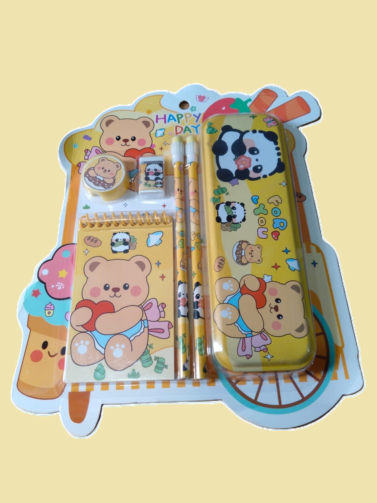 Cute Bear Cartoon Stationery Gift Set for Kids – 6 Piece School Kit