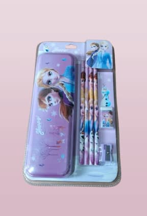 Frozen Princess Metal Pencil Box Stationery Set - 7 Pieces