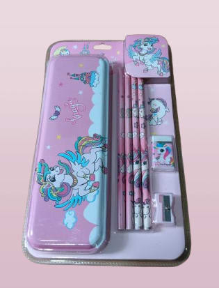 Unicorn Metal Pencil Box Stationery Set � 7 Pieces