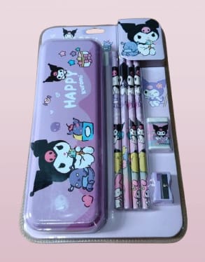 Kuromi Metal Pencil Box Stationery Set - 7 Pieces