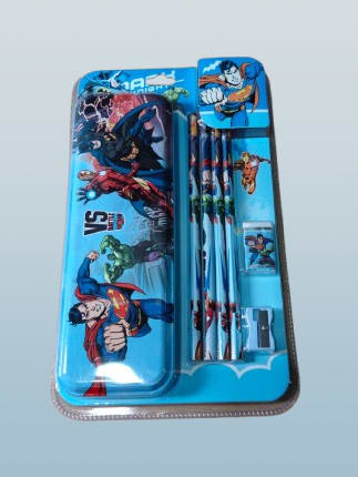 Superhero Metal Pencil Box Stationery Set � 7 Pieces