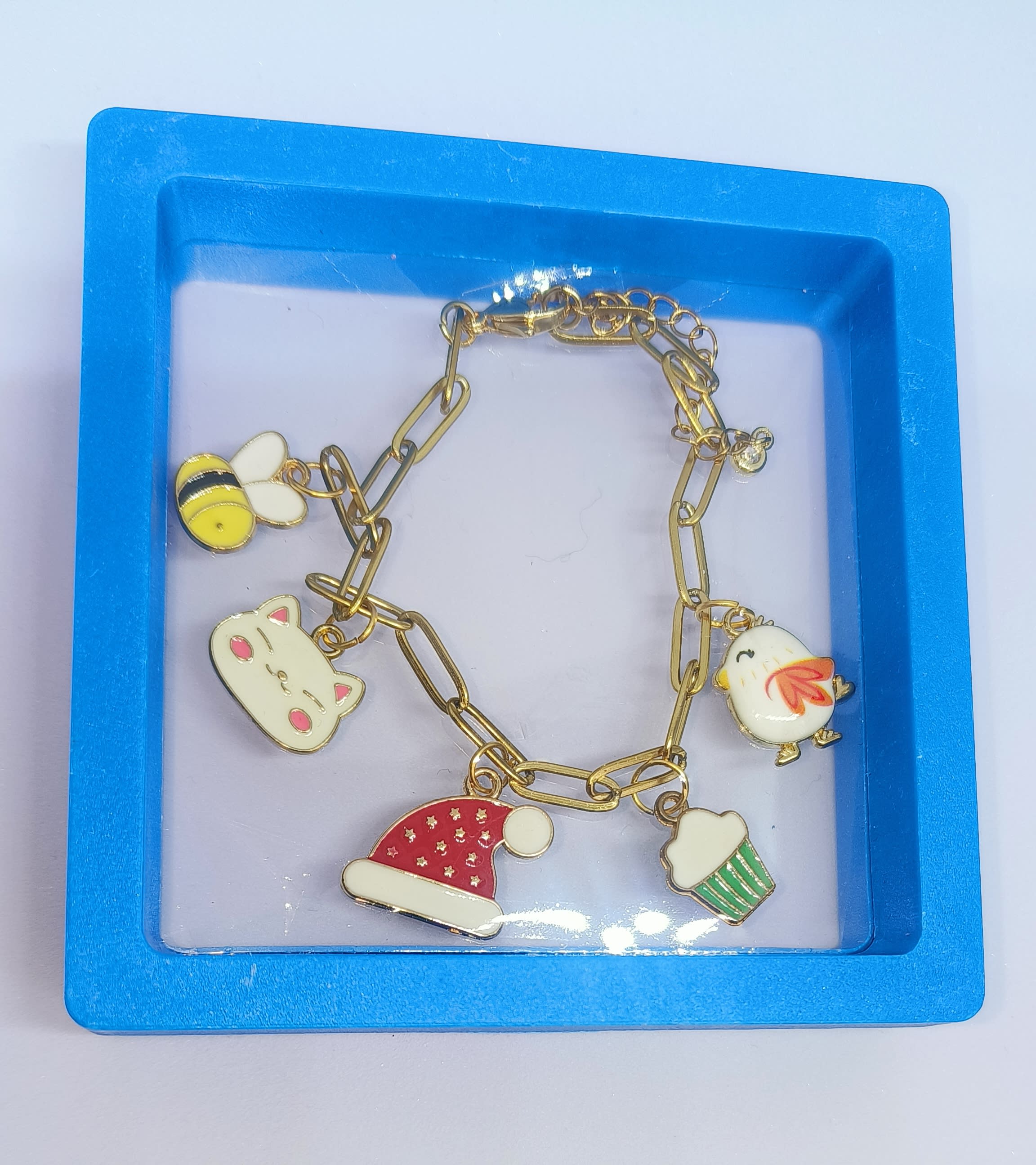 Five Cute Enamel Charms Bracelet cupcake bee