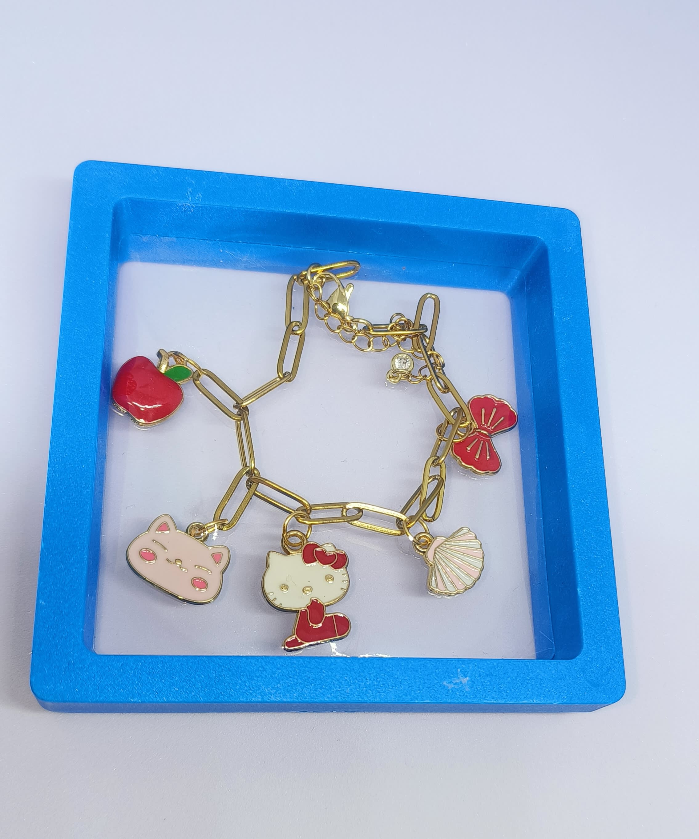 Five Cute Enamel Charms Bracelet Red bow kitty