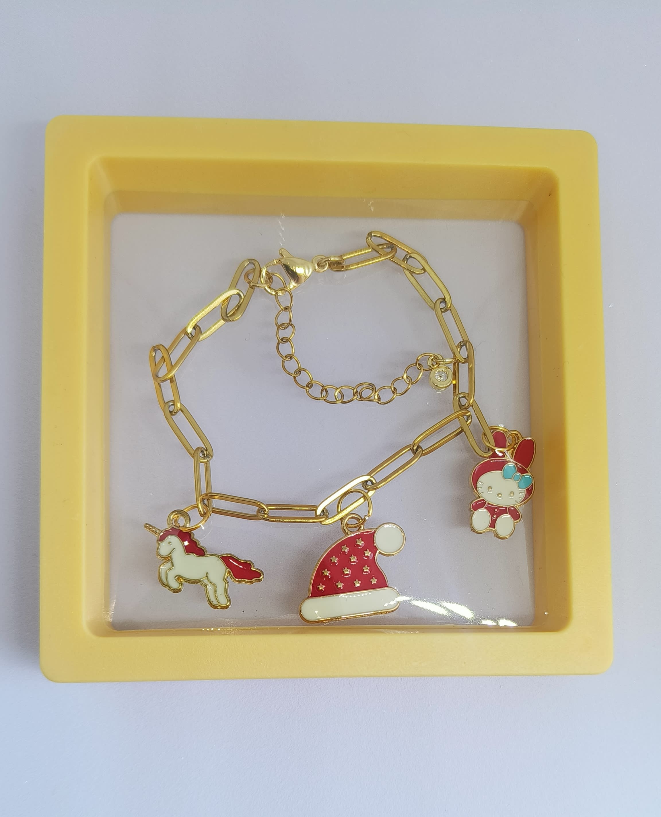Three Cute Enamel Charms Bracelet SANTA cap red unicorn