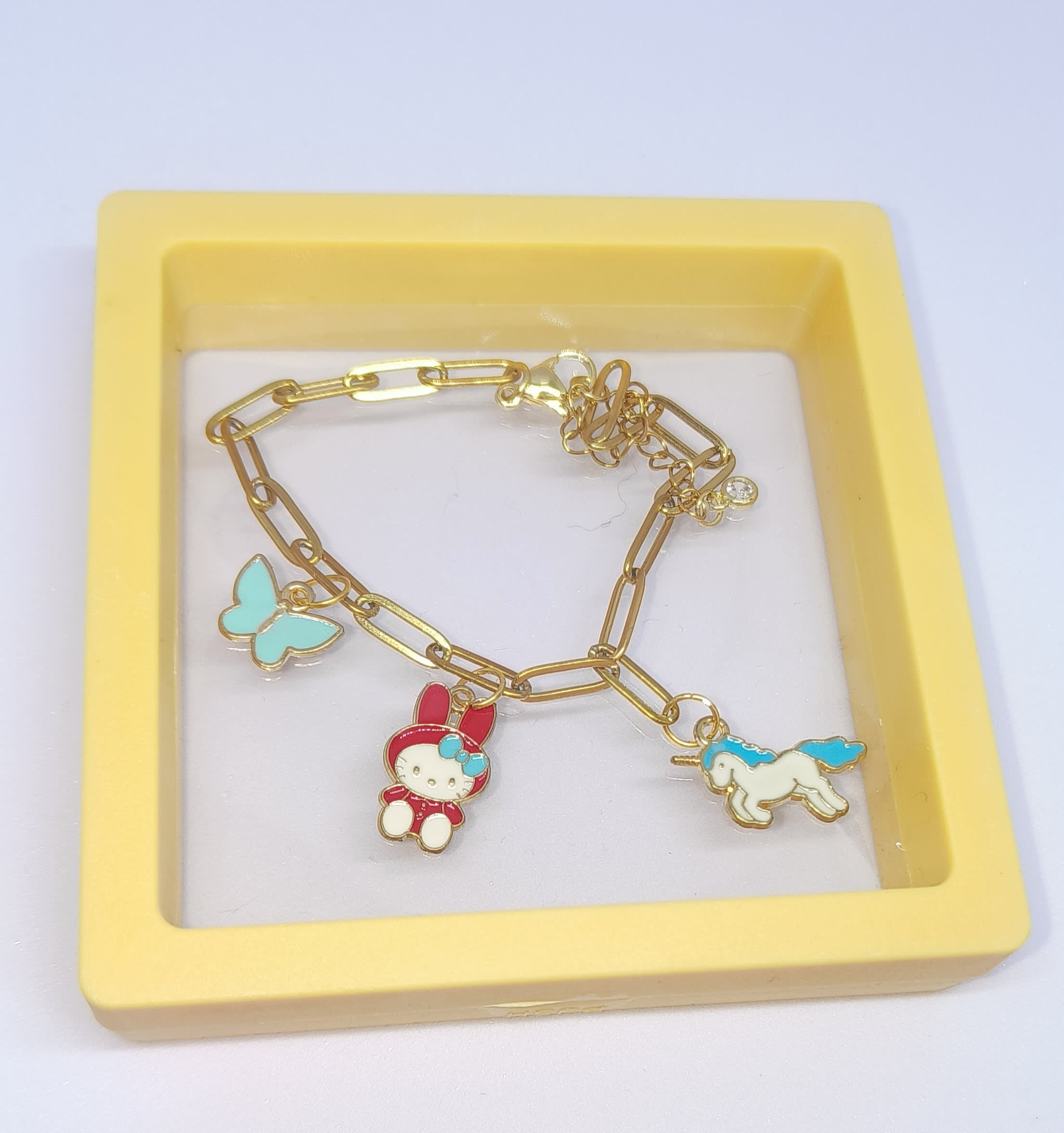 Three Cute Enamel Charms Bracelet Blue Unicorn