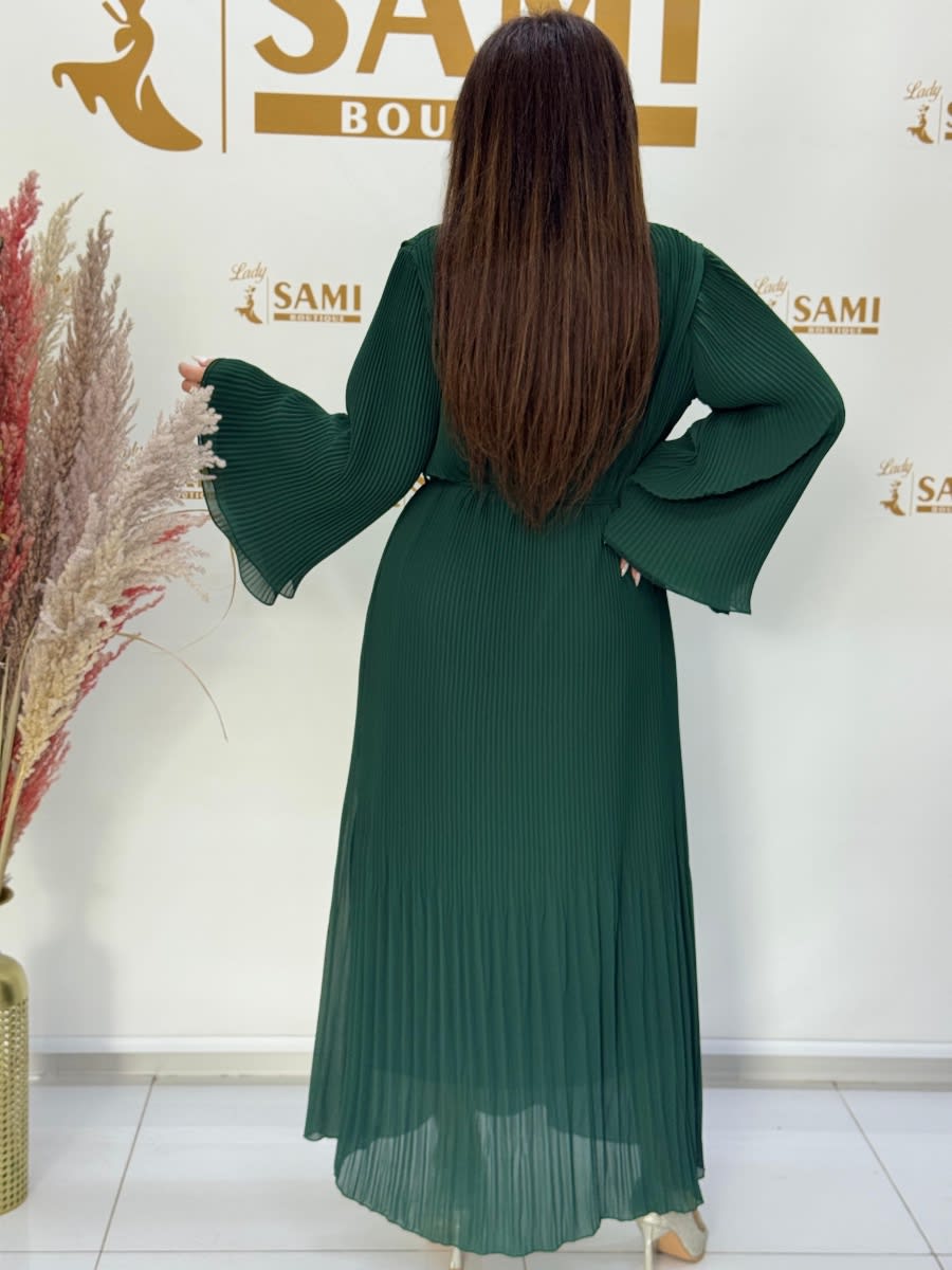 Emerald Pleated Bell-Sleeve Maxi Dress 5