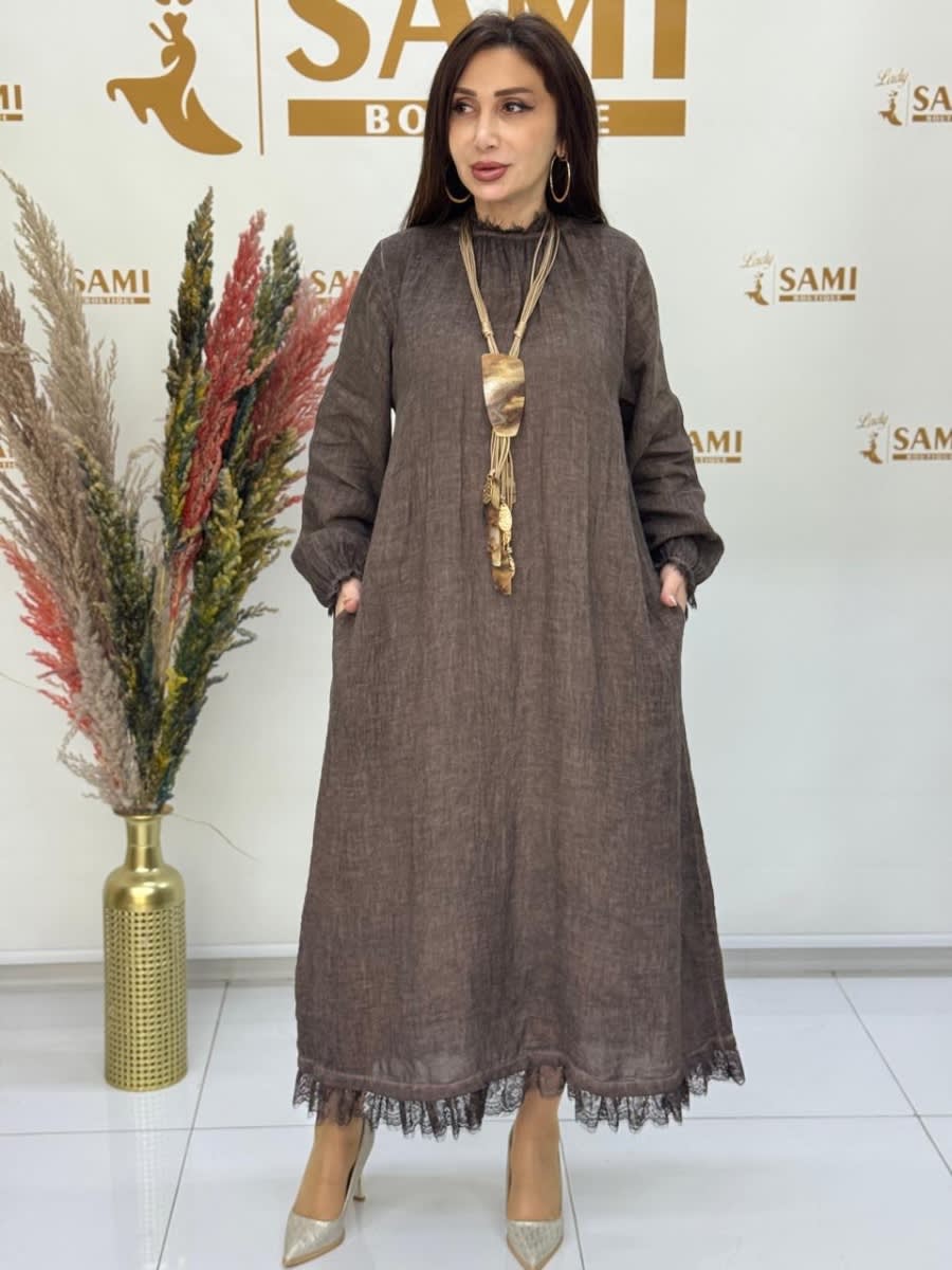 Lace-Trim Linen Maxi