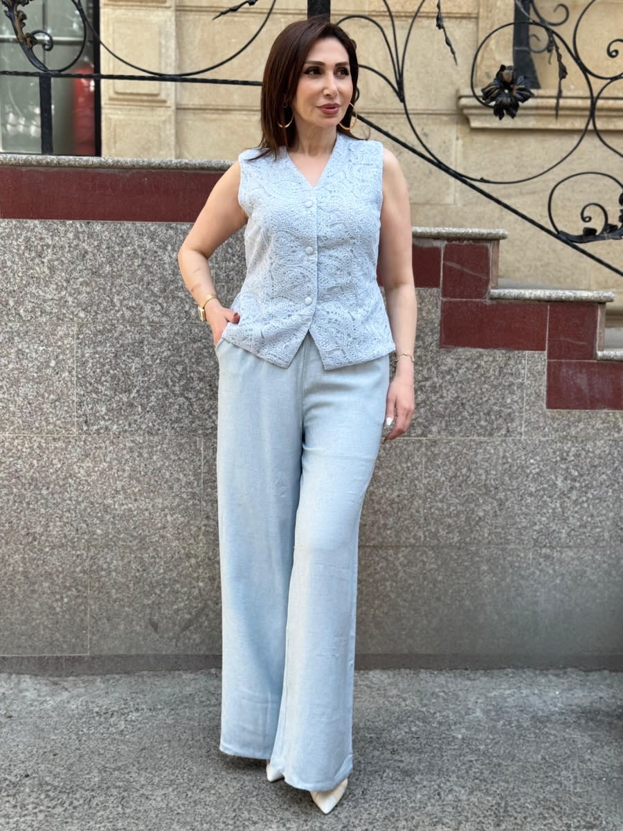 Powder Blue Lace Vest Set