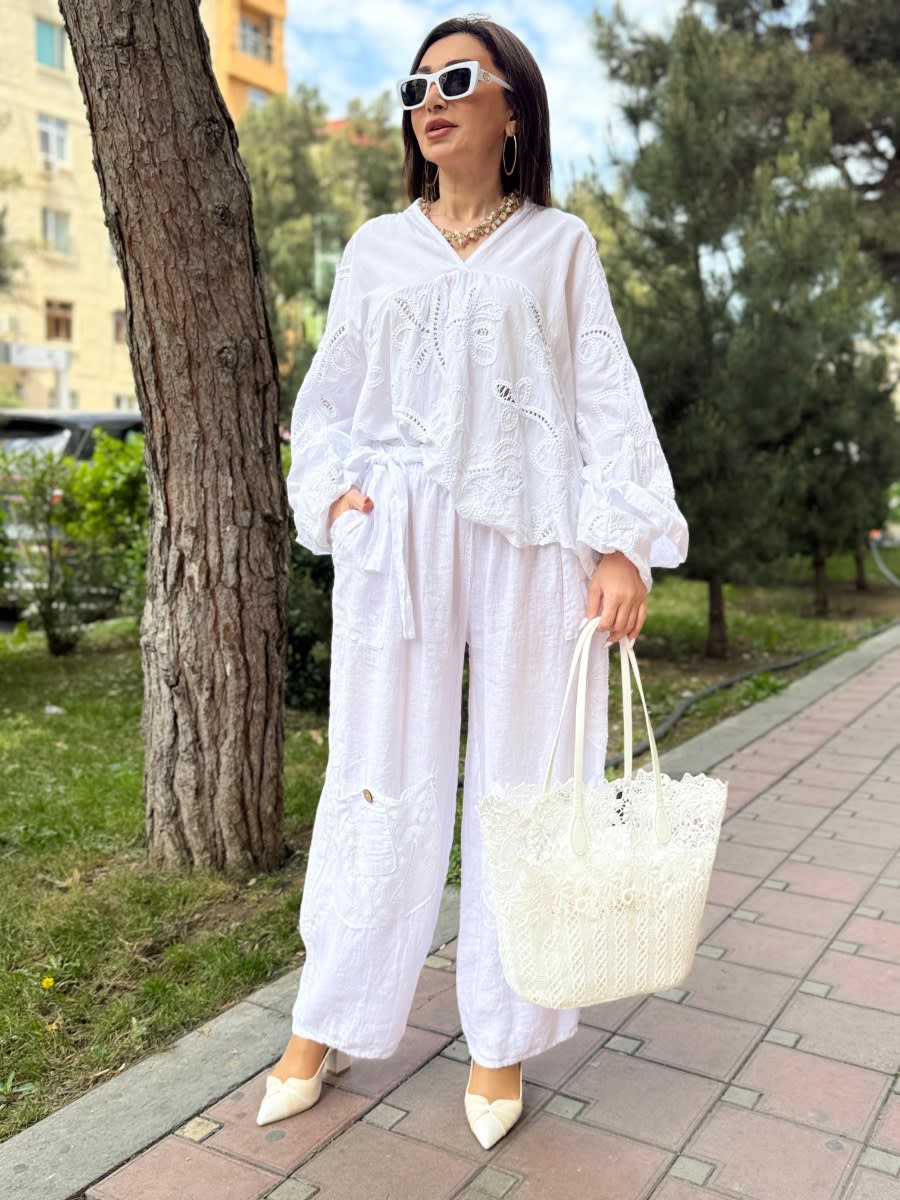 White Eyelet Linen Set