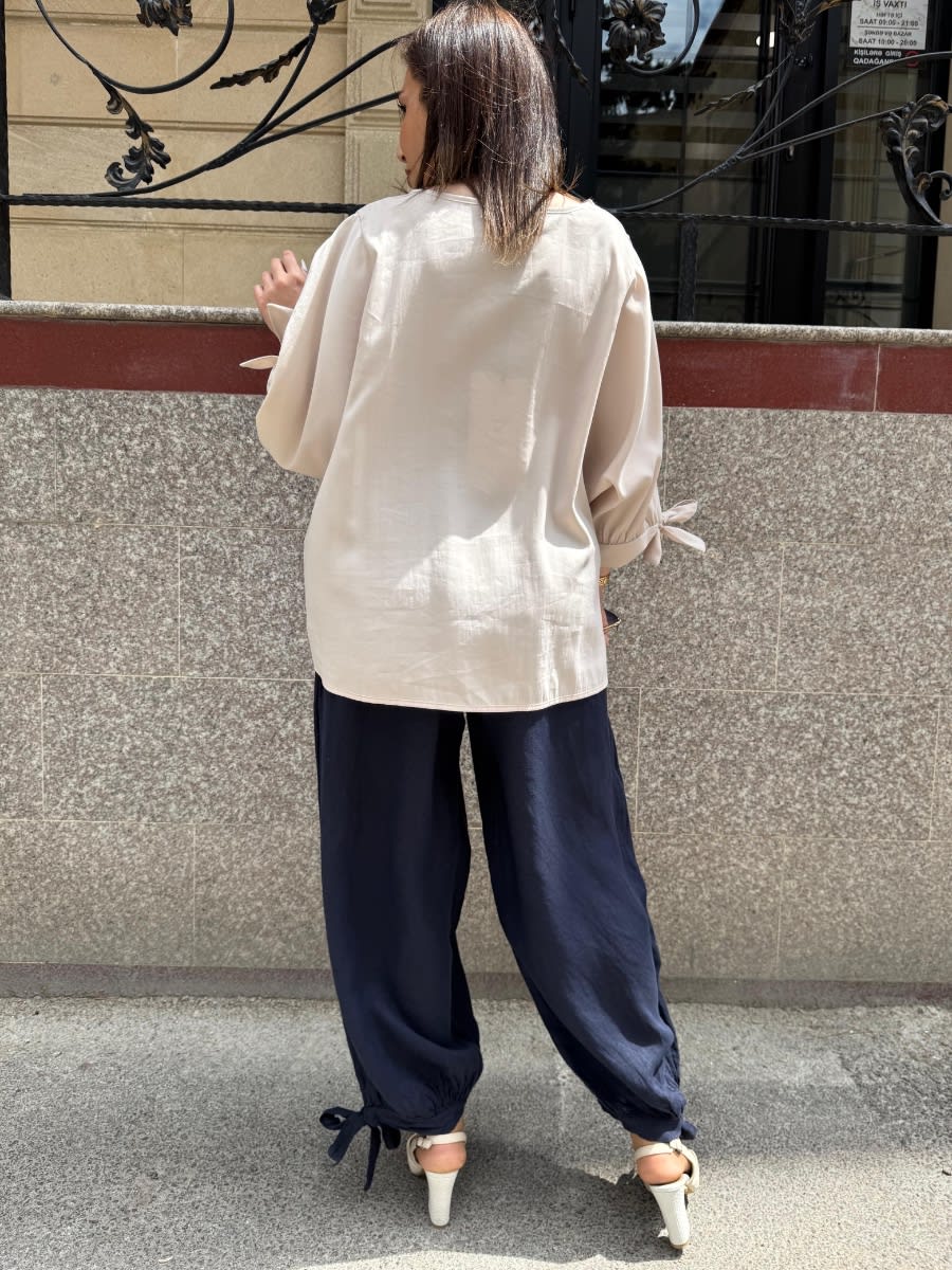 Navy & Beige Linen Set 4