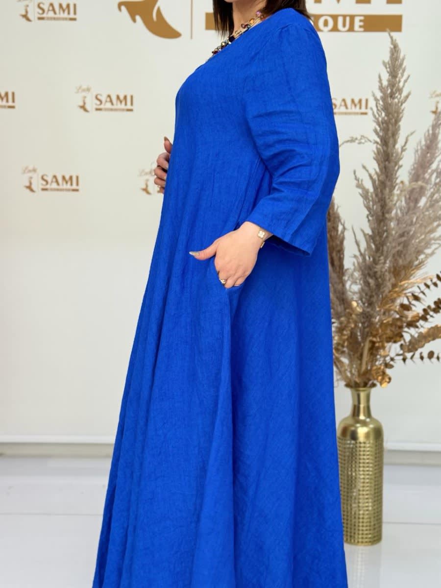 Blue Linen Maxi Dress 2 3