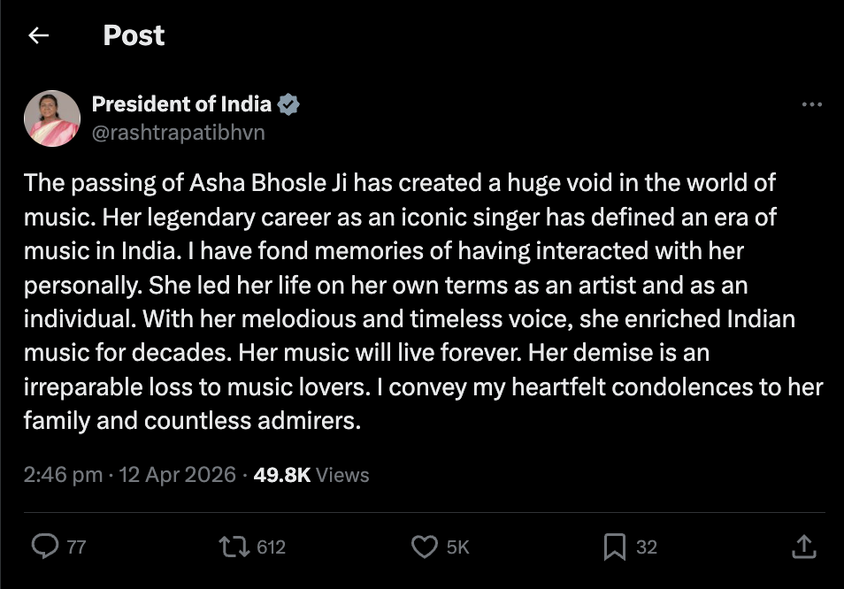 Asha Bhosle, Voice of a Nation, Dies at 92 inline visual 12