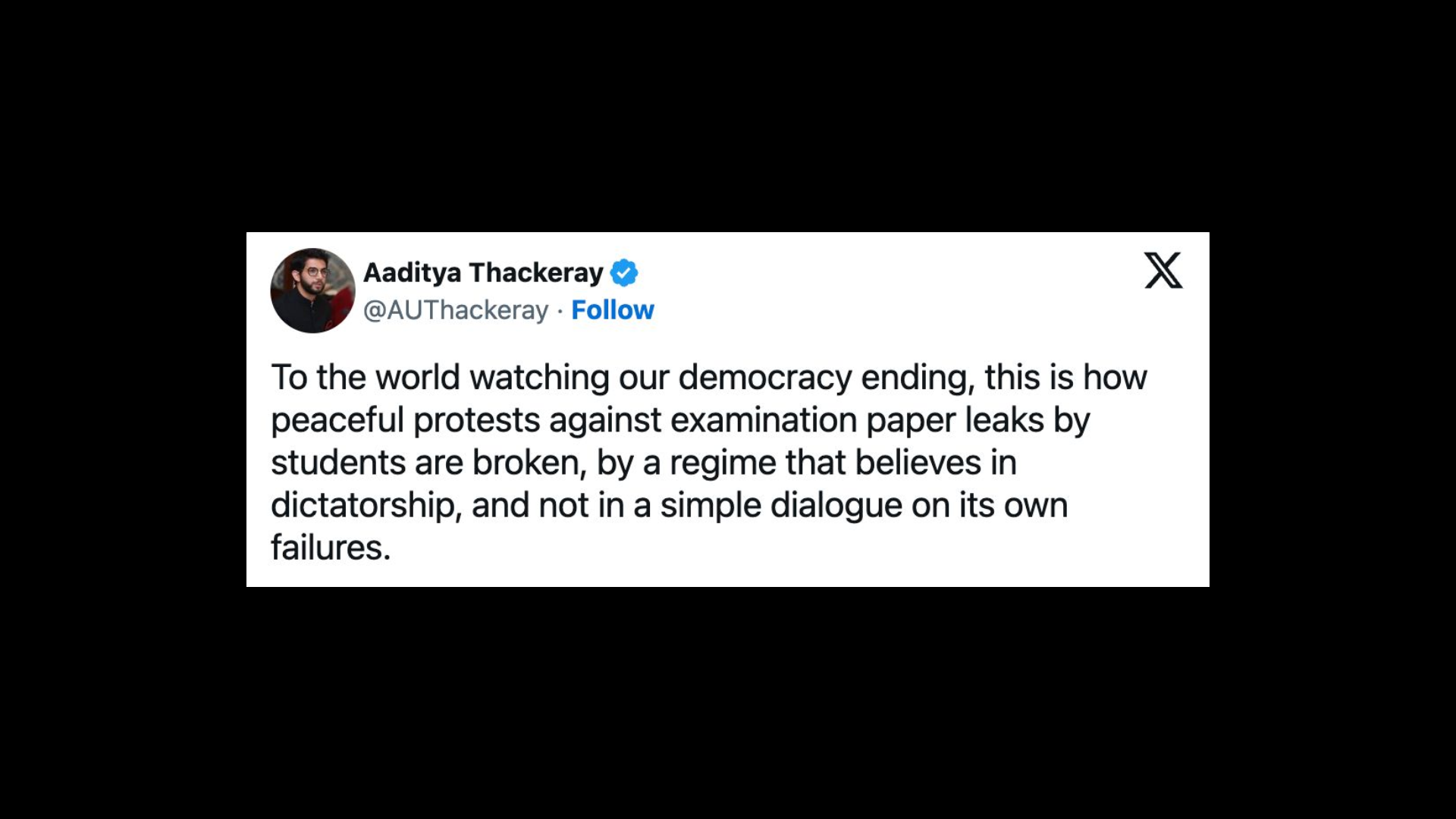 Aaditya Thackeray, Member of Legislative Assembly of Maharashtra.