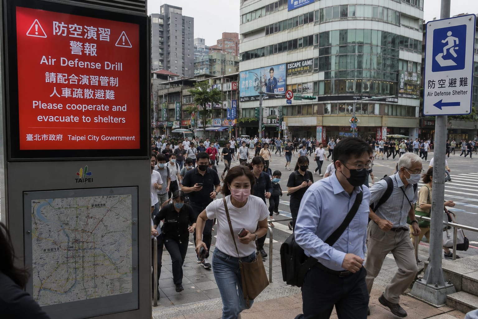 Taiwan air drills clearing people from the streets for 30 minutes
