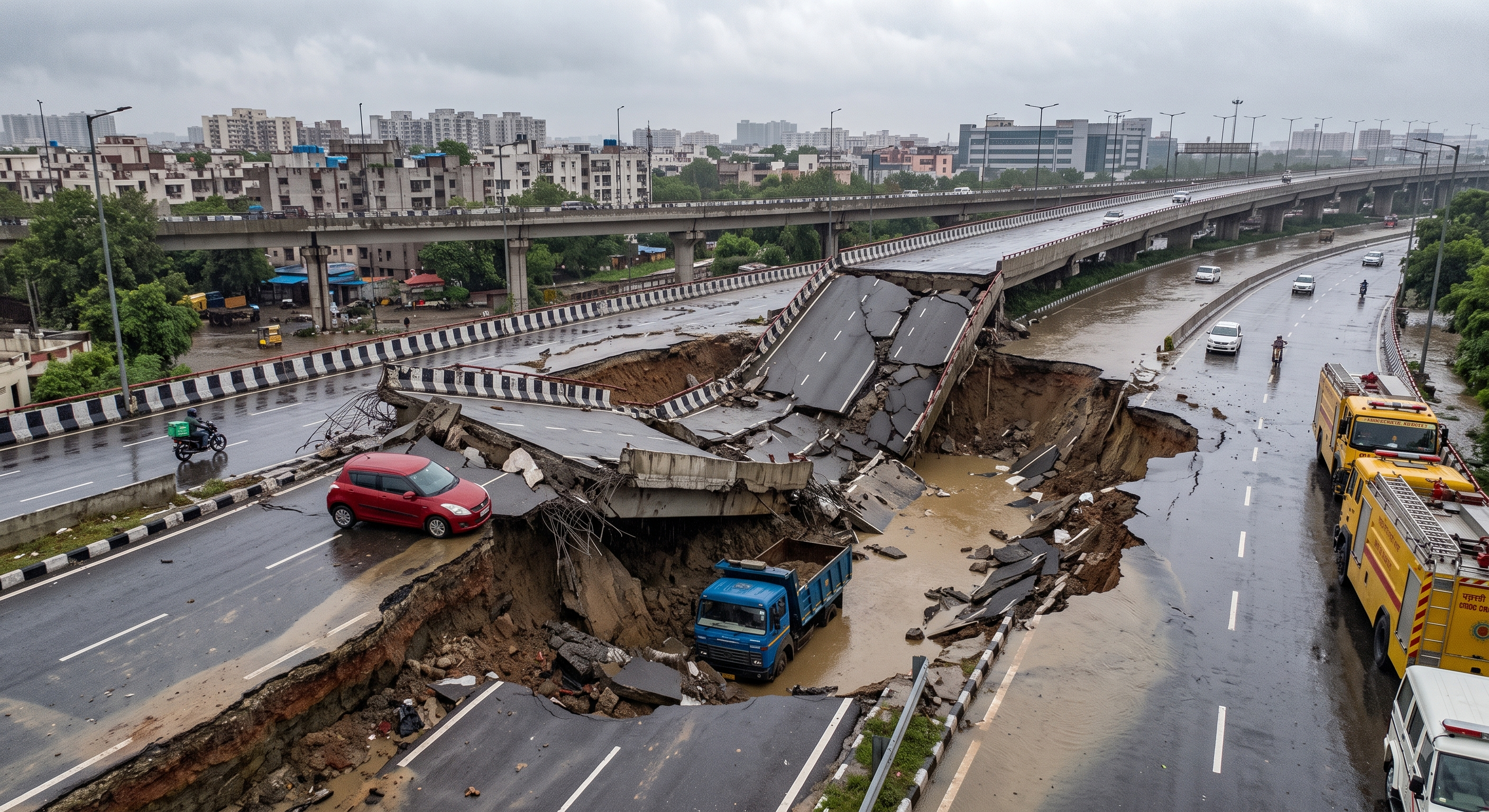 New expressways collapse, causing fatalities; AI Representation