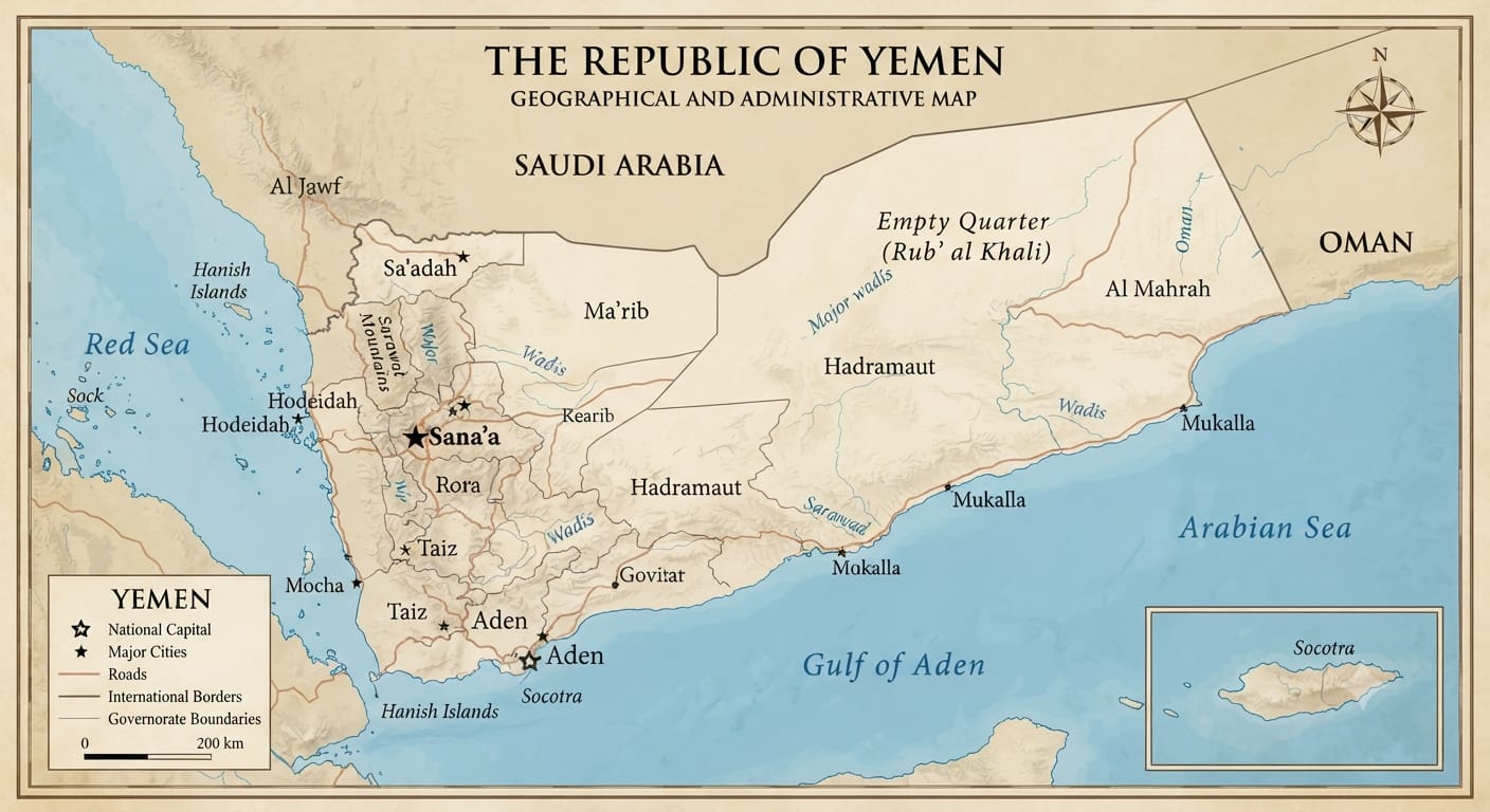 Map of Yemen; AI Representation