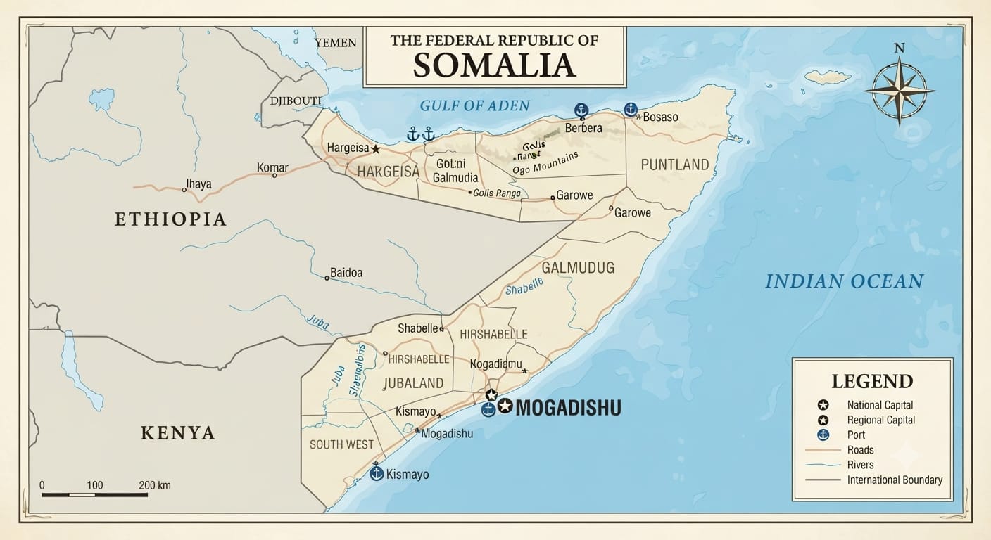 Map of Somalia; AI Representation