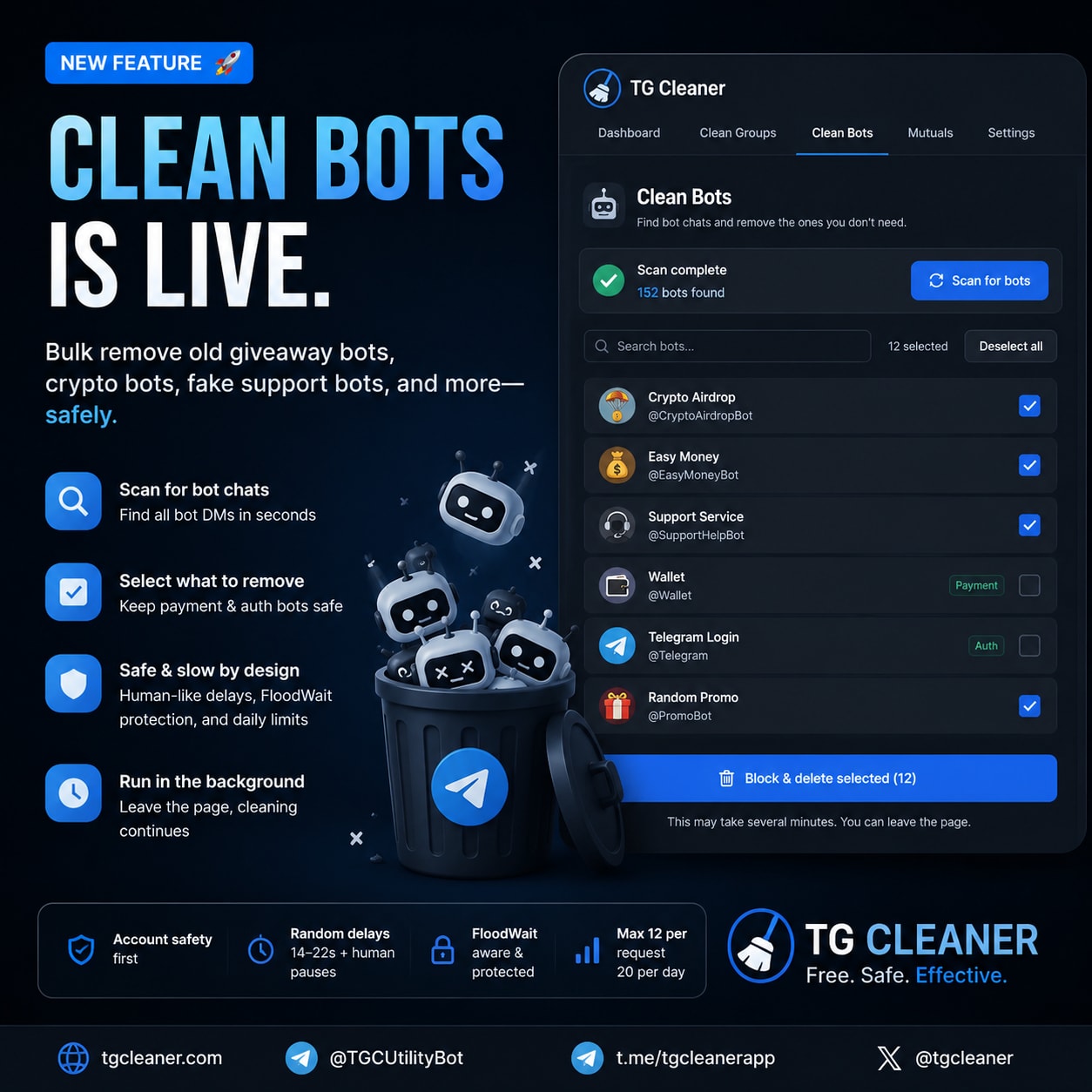 Leave Telegram Bots in Bulk: Clean Bots Is Live — TG Cleaner Update