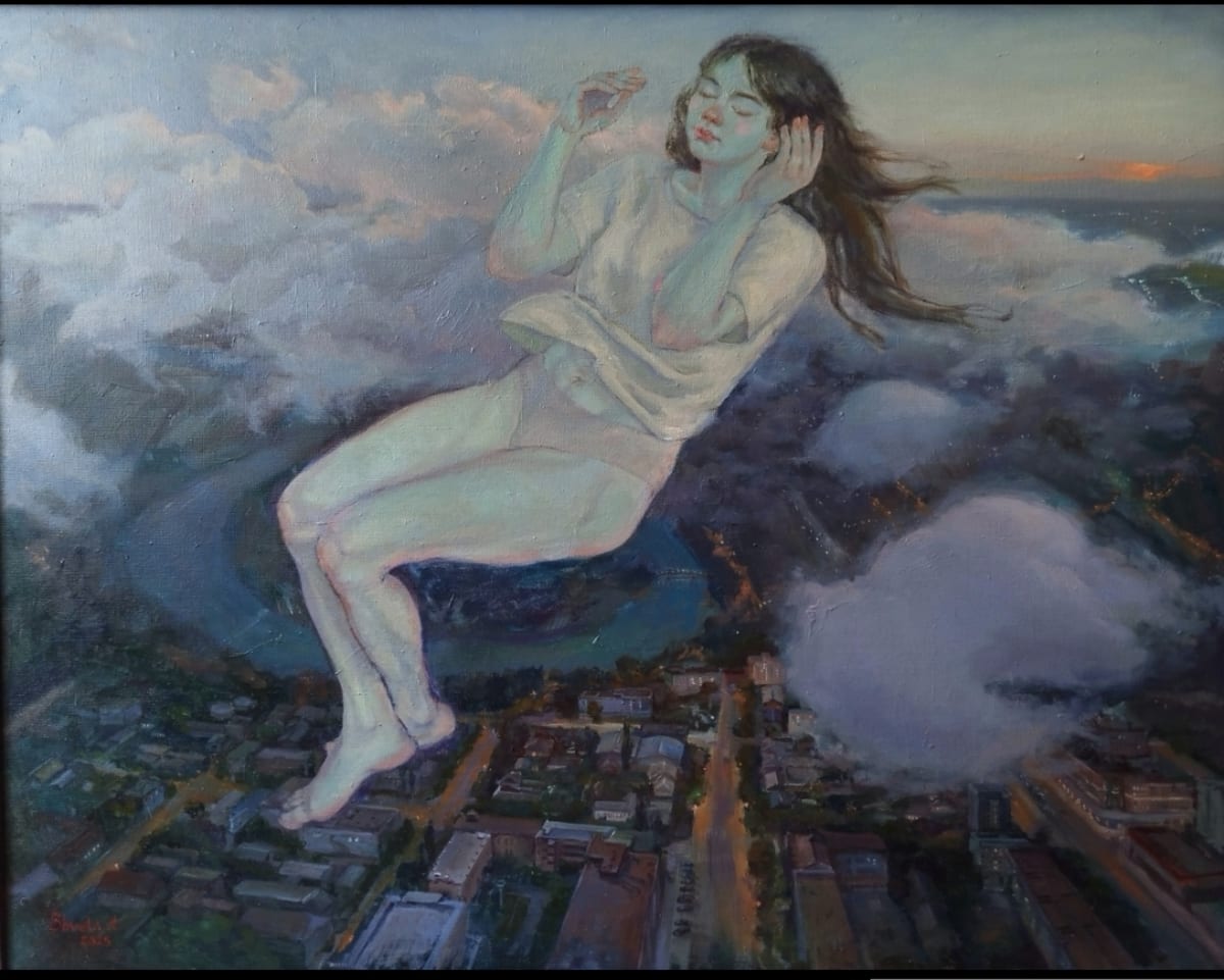 Large oil painting Tiraspol in the light breath of sleep, figurative