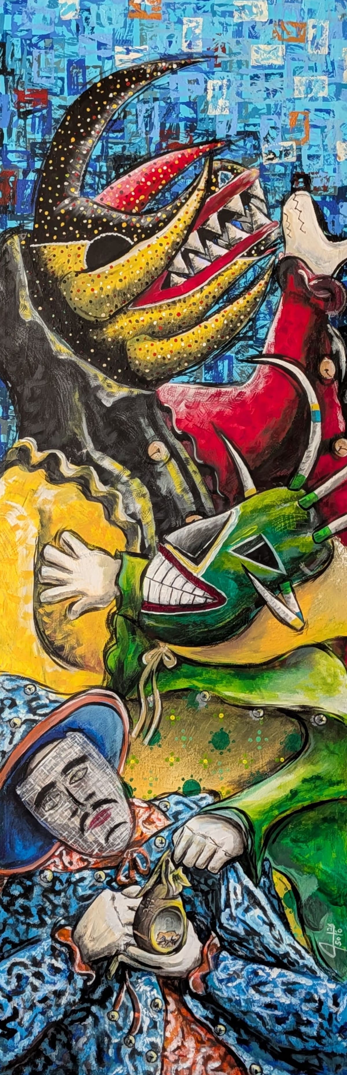 Painting celebrating Puerto Rican vejigante masks and cultural heritage