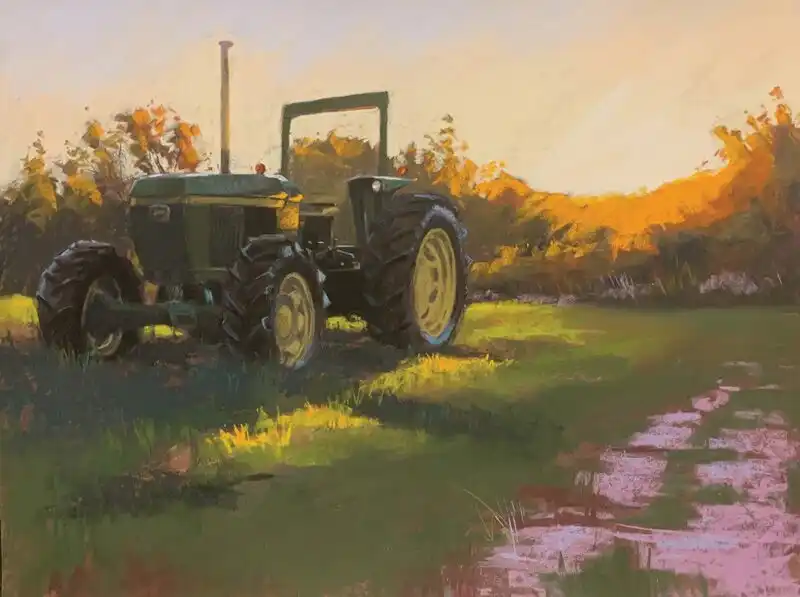 john deere at sunset