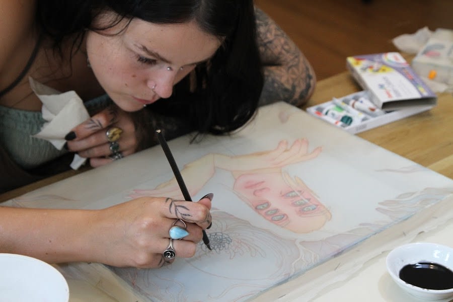 Silk painting workshop at Art Tutor Hanoi