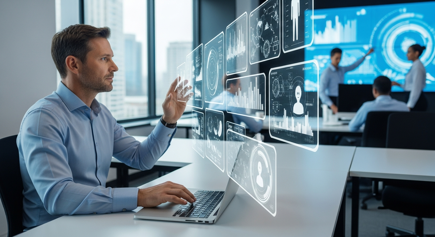 Przyszłość pracy: ludzie zarządzający zespołami agentów AI – miniatura artykułu na blogu Vizeon.ai