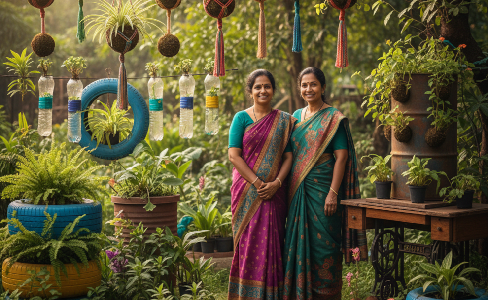 Kerala Mom and Daughter Turn Waste Into a Stunning Green Garden!