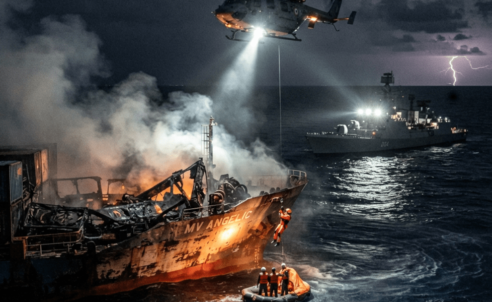 India Saves Stranded Sailors After Cargo Ship Catches Fire