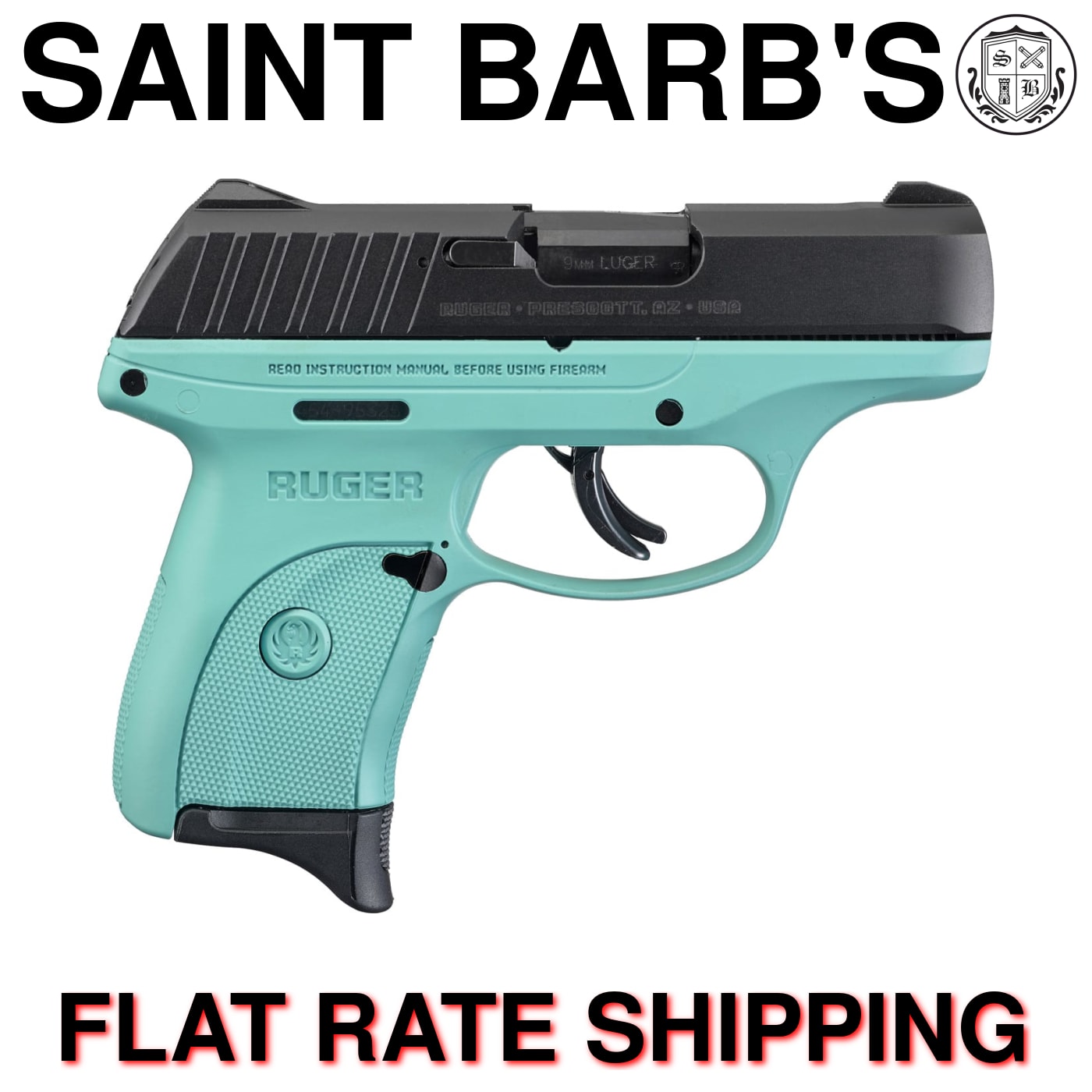 Ruger EC9S 9mm Subcompact Pistol - Turquoise - Black / 7 Round Mags-img-0