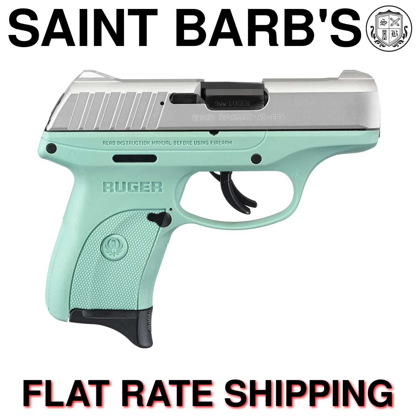 Ruger EC9S 9mm Subcompact Pistol - Turquoise - Silver / 7 Round Mags-img-0