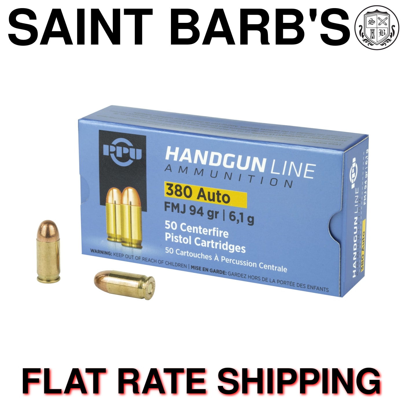 PPU .380 ACP 94 Grain Full Metal Jacket (FMJ) - 50 Rounds-img-0