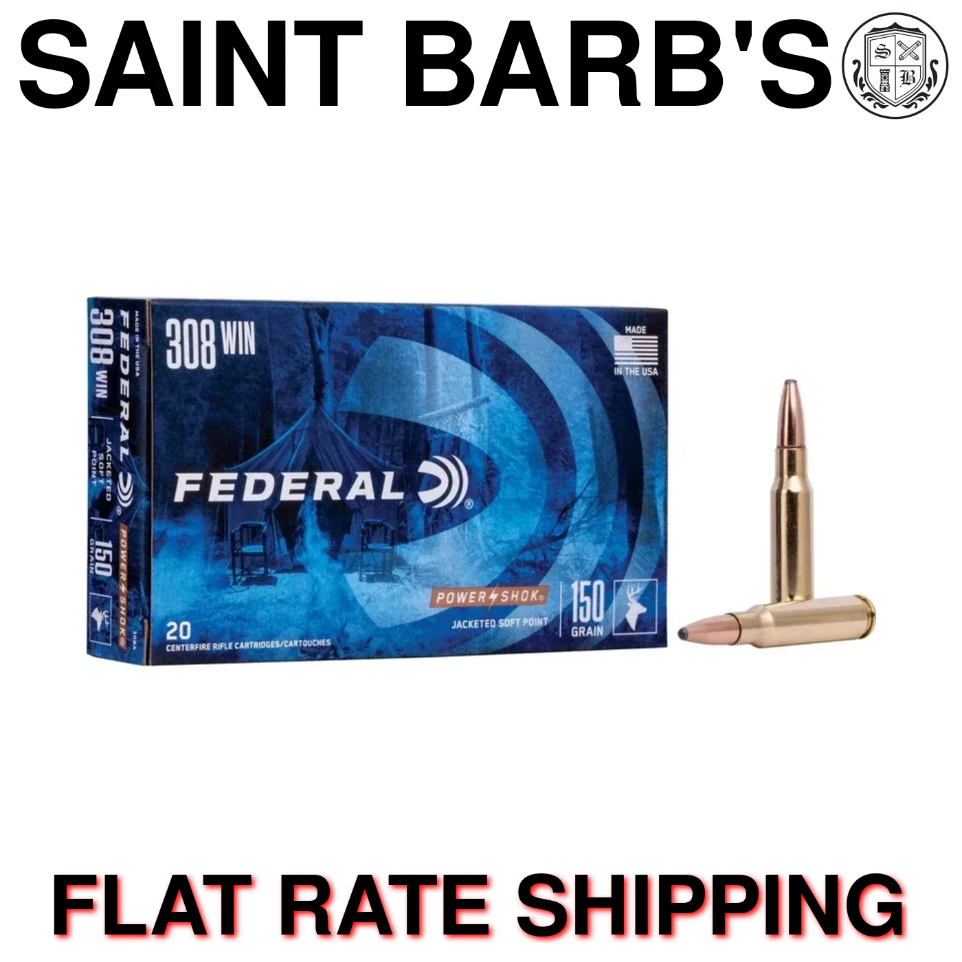 Federal Power-Shok Rifle 308 Win 150 Grain Soft Point - 20 Rounds-img-0