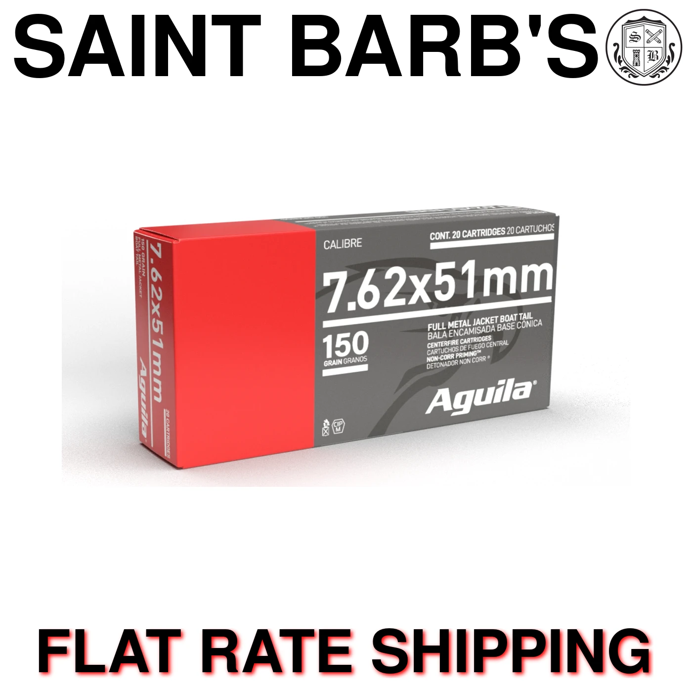 Aguila 7.62 NATO 150 Grain Full Metal Jacket (FMJ) Boat Tail - 20 Rounds-img-0