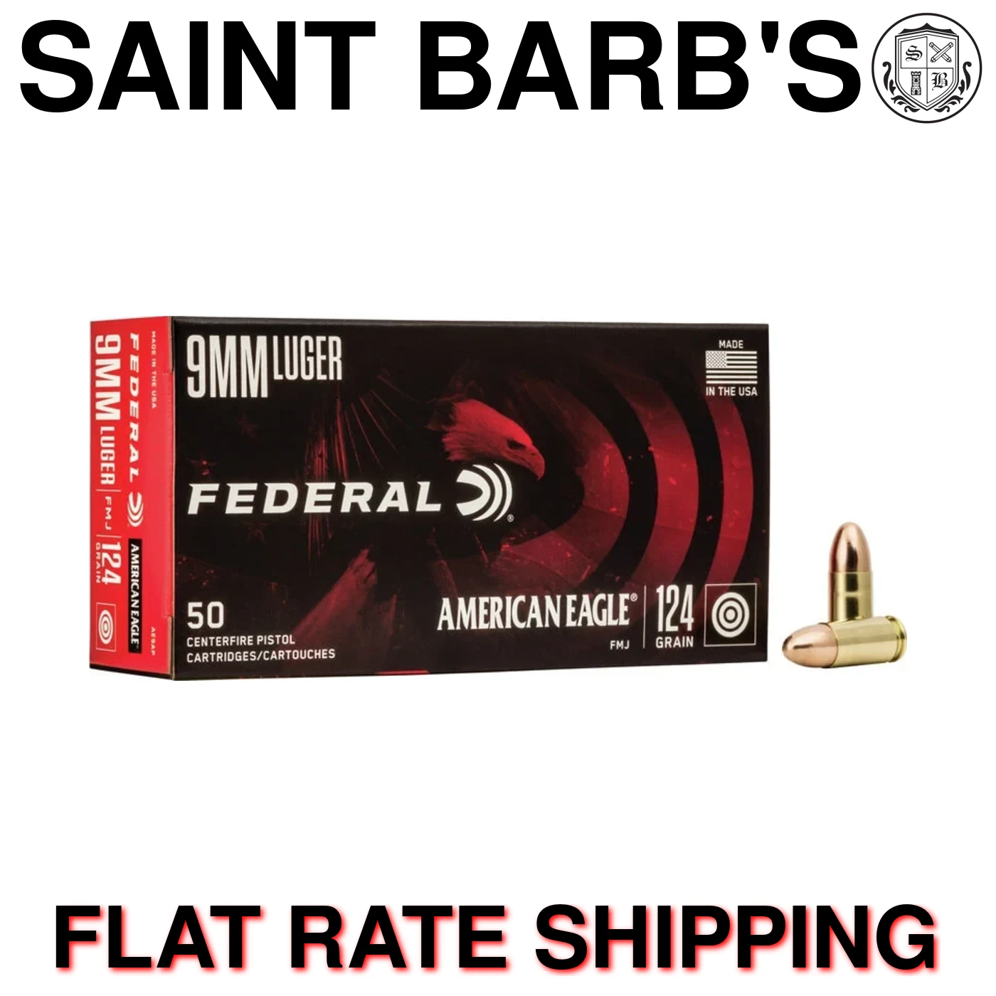 Federal American Eagle 9mm 124 Grain Full Metal Jacket (FMJ) - 50 Rounds-img-0