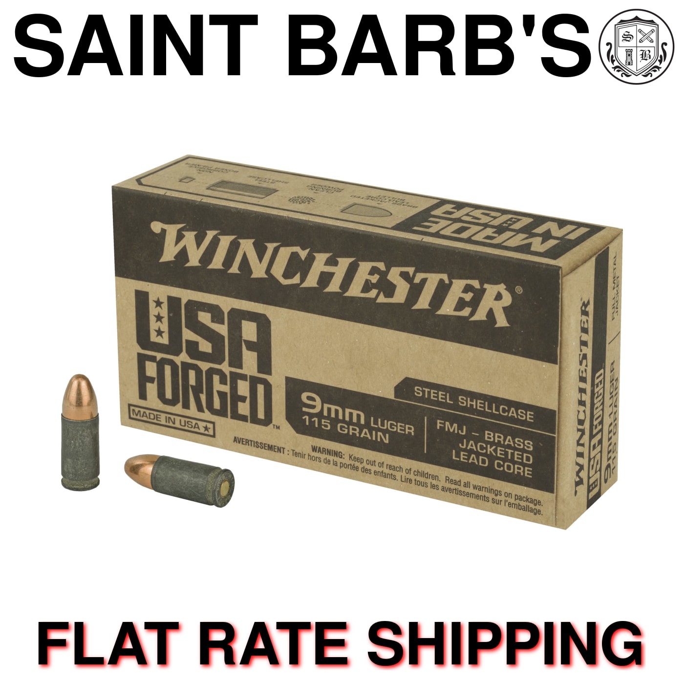 Winchester USA Forged 9mm 115 Grain Steel Case FMJ - 50 Rounds-img-0